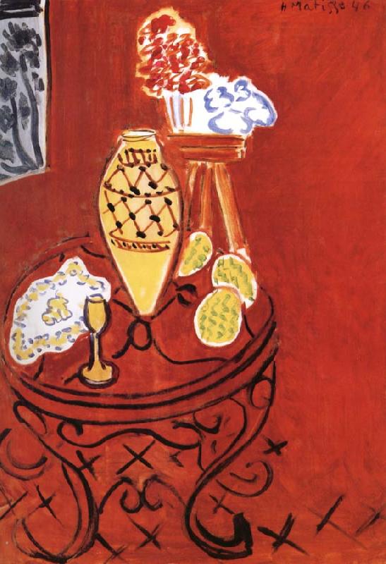 Henri Matisse Still life in front of a red background